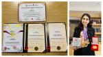certificates, a woman with awards