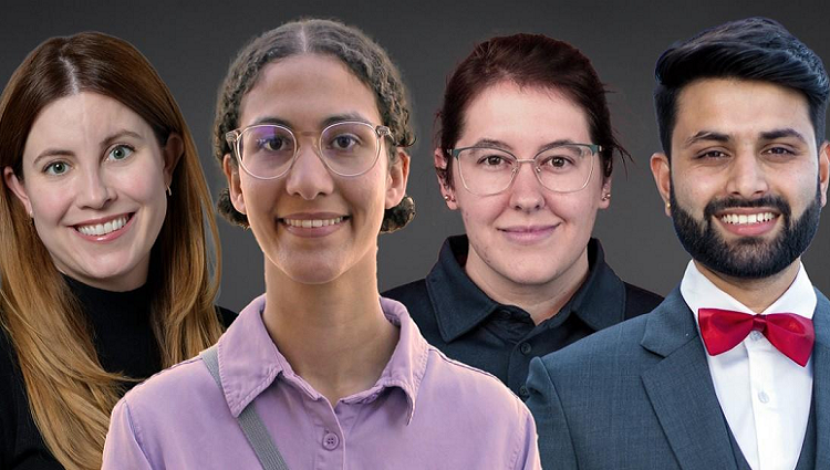 (From left) Kama Svoboda, Rhea Carlson, Avery White and Uddav Ghimire are among the engineering students receiving 2023-2024 graduate fellowships and advancing high-profile research at the University of Arizona.