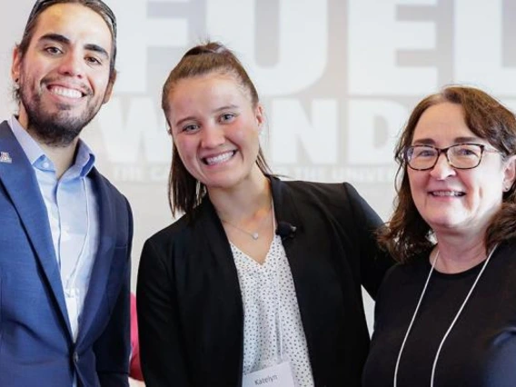 Engineering alumni Christopher Stemple, mechanical engineering student Katelyn Rees and Marla Peterson at the college’s Fuel Wonder launch event.