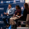 Alex McGhee and Swarna Ganesh speak at a BIO5 event